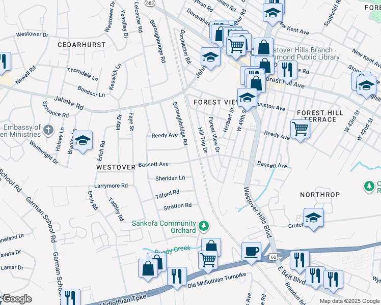 map of restaurants, bars, coffee shops, grocery stores, and more near 813 Boroughbridge Road in Richmond