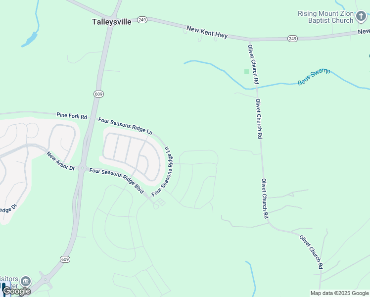 map of restaurants, bars, coffee shops, grocery stores, and more near 7766 Summer Morning Drive in New Kent