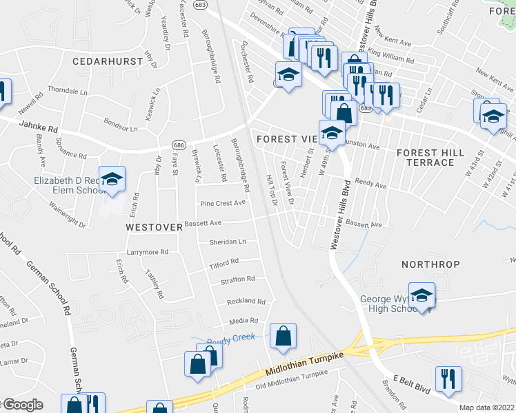 map of restaurants, bars, coffee shops, grocery stores, and more near 813 Boroughbridge Road in Richmond