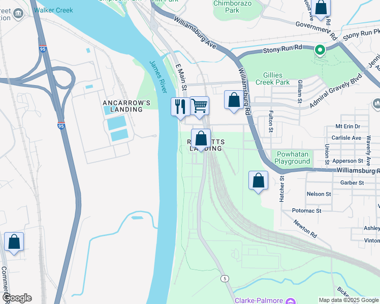 map of restaurants, bars, coffee shops, grocery stores, and more near 4908 Old Main Street in Henrico