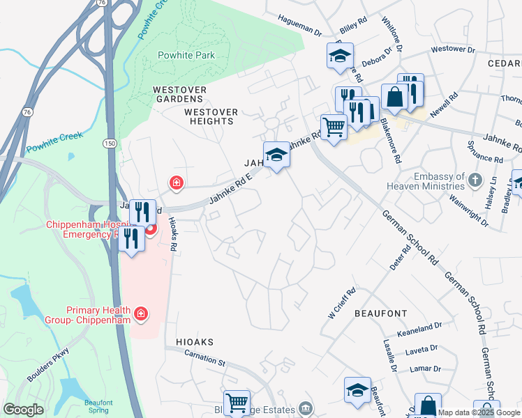 map of restaurants, bars, coffee shops, grocery stores, and more near 6723 South Grand Brook Circle in Richmond