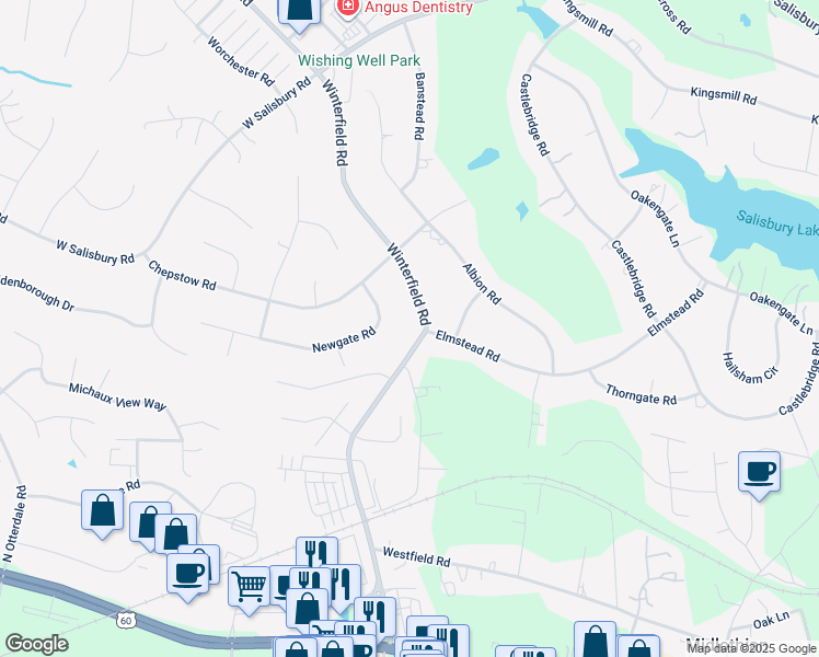 map of restaurants, bars, coffee shops, grocery stores, and more near 1900 Winterfield Road in Midlothian
