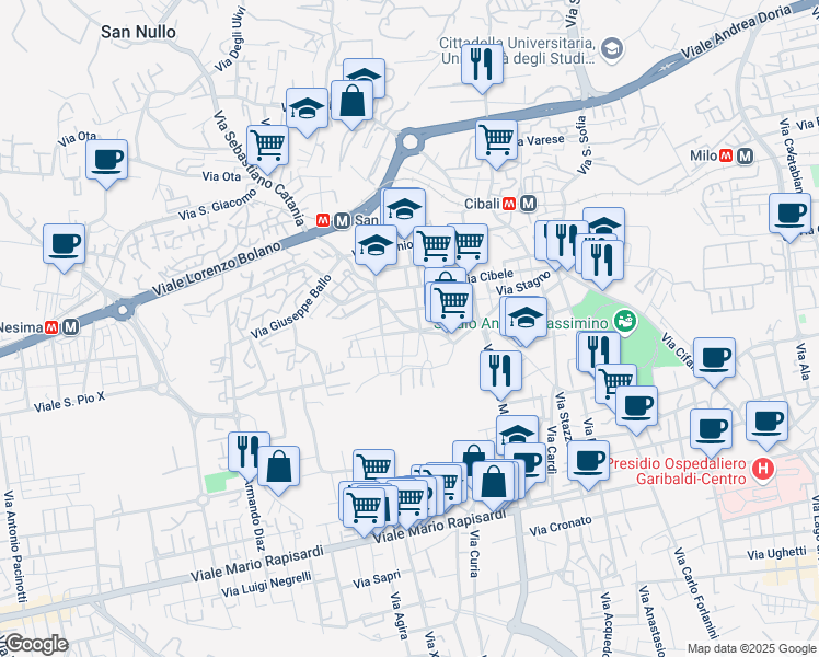 map of restaurants, bars, coffee shops, grocery stores, and more near 17/a Via Francesco Marletta in Catania