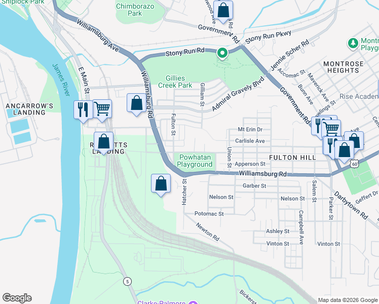 map of restaurants, bars, coffee shops, grocery stores, and more near Goddin Street in Richmond