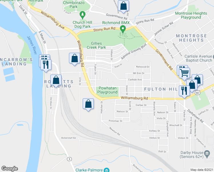 map of restaurants, bars, coffee shops, grocery stores, and more near 800 Goddin Street in Richmond