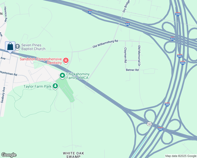 map of restaurants, bars, coffee shops, grocery stores, and more near 5350 Dry Bridge Road in Sandston