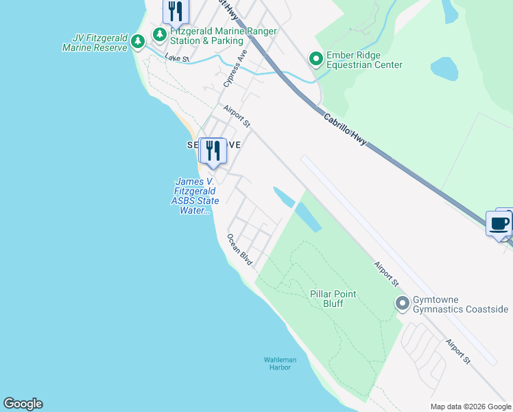 map of restaurants, bars, coffee shops, grocery stores, and more near 885 San Ramon Avenue in Moss Beach