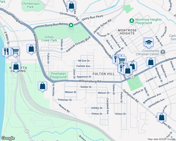 map of restaurants, bars, coffee shops, grocery stores, and more near 1300 Goddin Street in Richmond