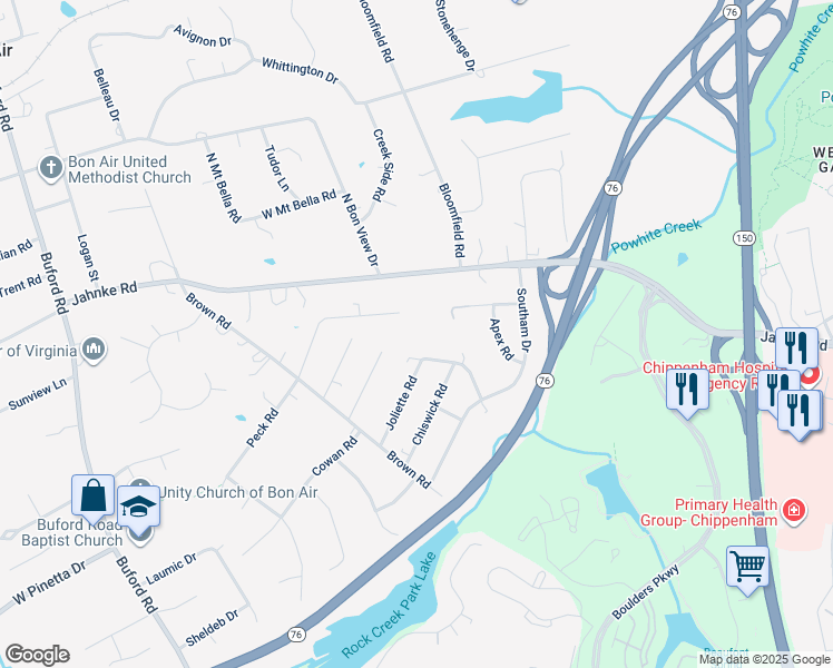 map of restaurants, bars, coffee shops, grocery stores, and more near 7824 Bagwell Drive in Richmond