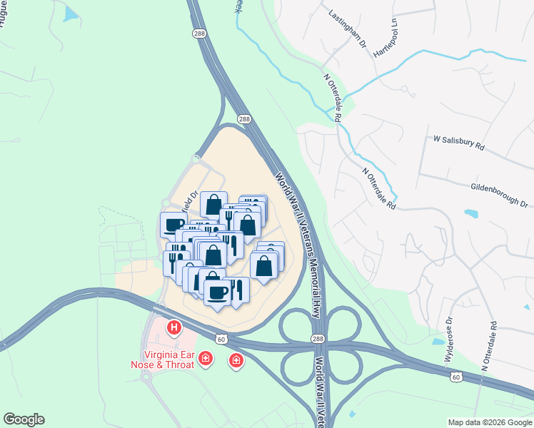 map of restaurants, bars, coffee shops, grocery stores, and more near 400 Perimeter Drive in Midlothian