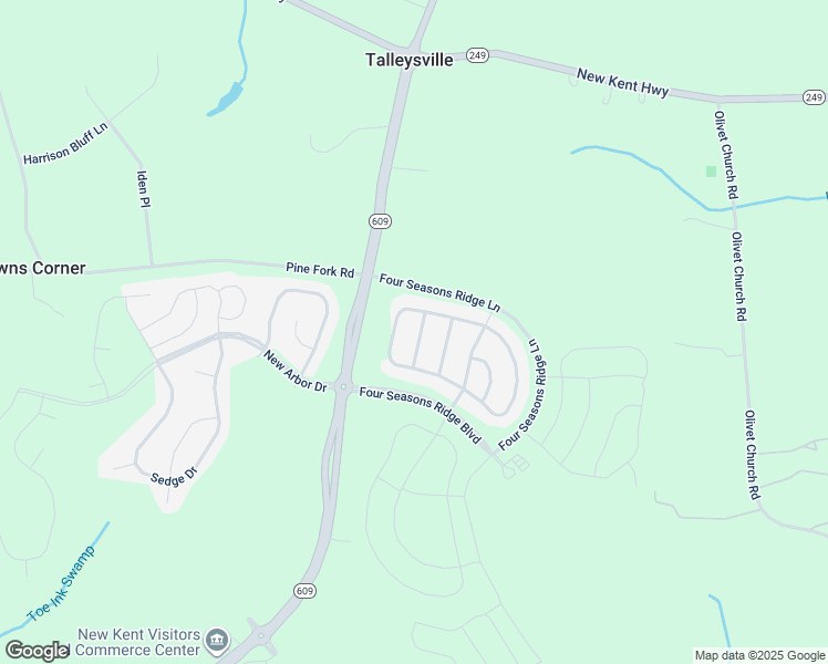 map of restaurants, bars, coffee shops, grocery stores, and more near 7822 James Blair Lane in New Kent