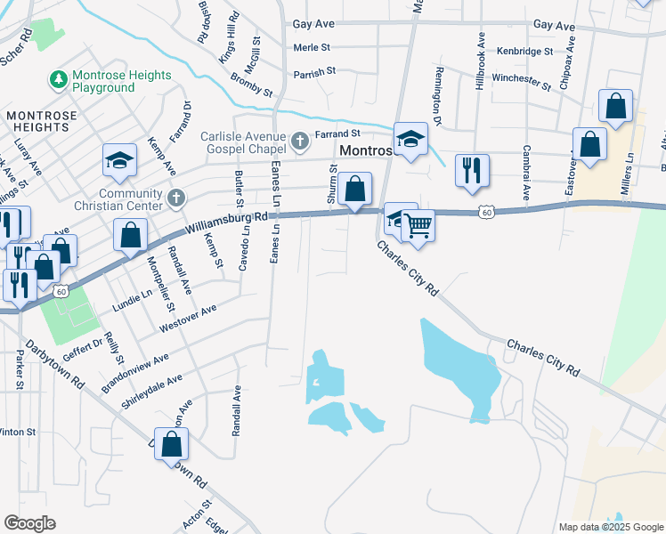 map of restaurants, bars, coffee shops, grocery stores, and more near in Henrico County