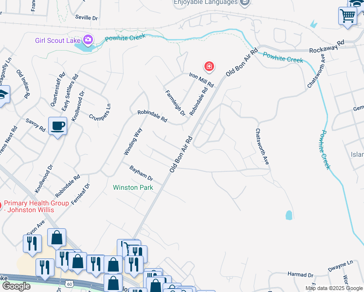 map of restaurants, bars, coffee shops, grocery stores, and more near 10000 Cutter Drive in Richmond
