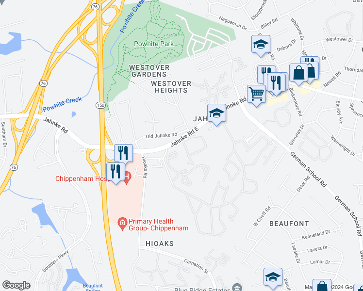 map of restaurants, bars, coffee shops, grocery stores, and more near 1184 Grand Brook Drive in Richmond