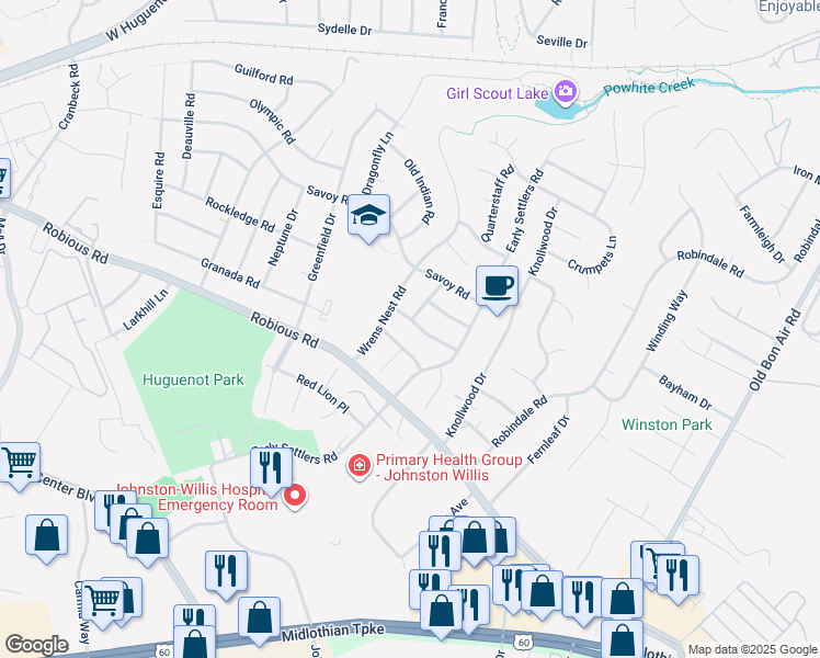 map of restaurants, bars, coffee shops, grocery stores, and more near 10657 Honey Tree Road in Richmond
