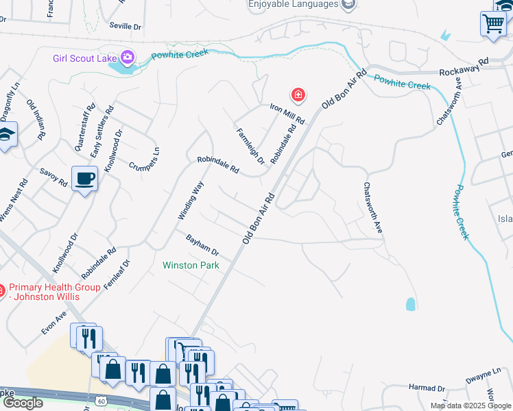 map of restaurants, bars, coffee shops, grocery stores, and more near 10000 Cutter Drive in Richmond