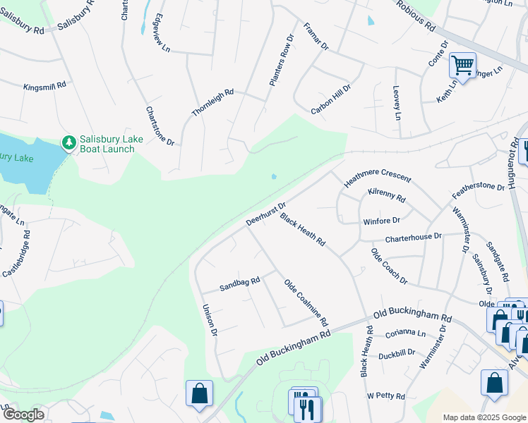 map of restaurants, bars, coffee shops, grocery stores, and more near 12012 Deerhurst Drive in Midlothian