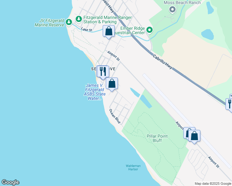 map of restaurants, bars, coffee shops, grocery stores, and more near 854 San Ramon Avenue in Moss Beach