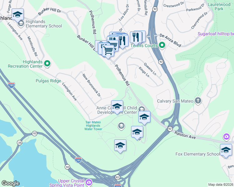 map of restaurants, bars, coffee shops, grocery stores, and more near 2185 Cobblehill Place in San Mateo