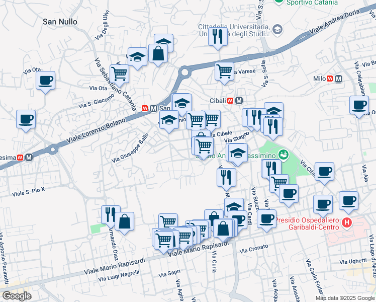 map of restaurants, bars, coffee shops, grocery stores, and more near 17 Via Francesco Marletta in Catania