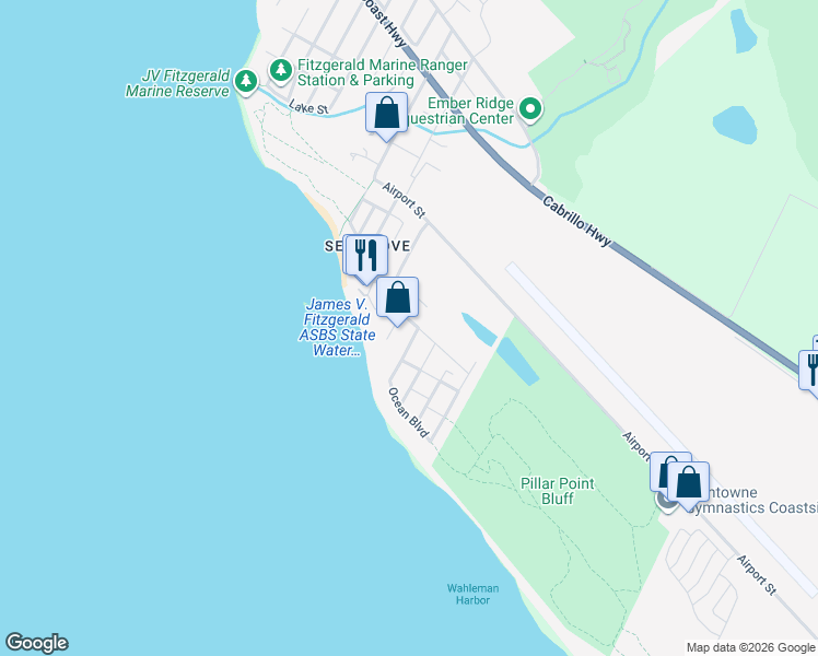 map of restaurants, bars, coffee shops, grocery stores, and more near 854 San Ramon Avenue in Moss Beach