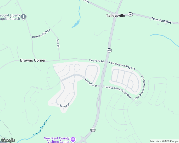 map of restaurants, bars, coffee shops, grocery stores, and more near 7858 Arbor Ponds Court in New Kent