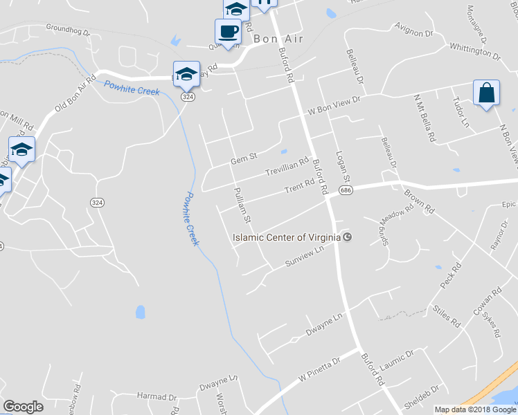 map of restaurants, bars, coffee shops, grocery stores, and more near 8735 Trent Road in Richmond