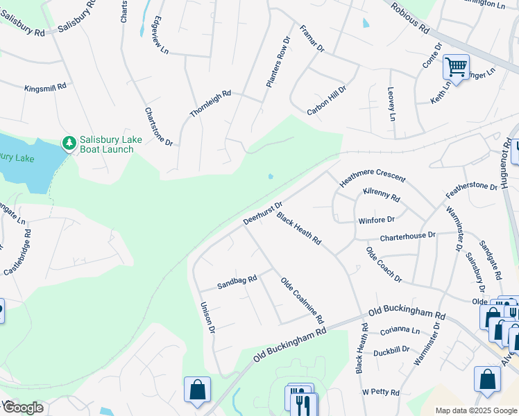 map of restaurants, bars, coffee shops, grocery stores, and more near 12012 Deerhurst Drive in Midlothian