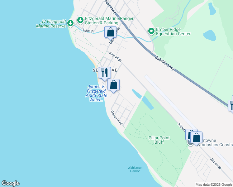 map of restaurants, bars, coffee shops, grocery stores, and more near 846 San Ramon Avenue in Moss Beach