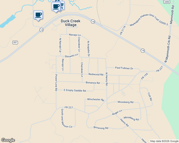 map of restaurants, bars, coffee shops, grocery stores, and more near 1115 Redwood Road in Duck Creek Village