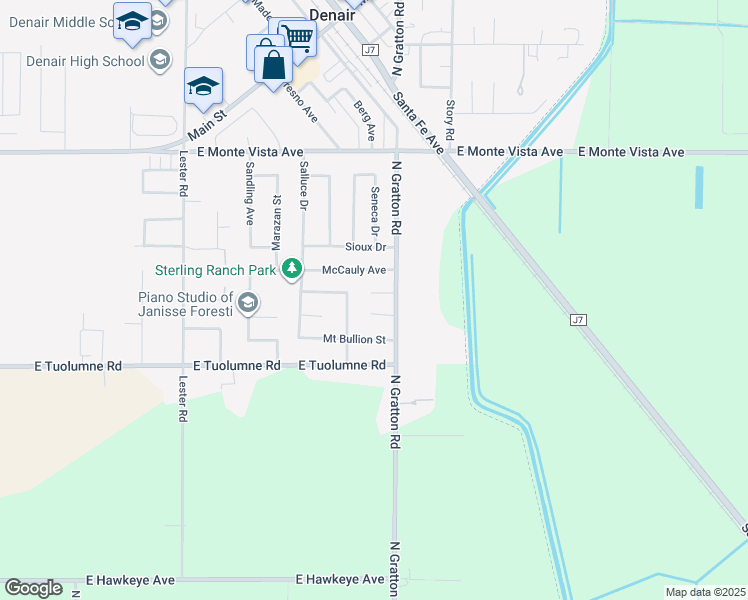 map of restaurants, bars, coffee shops, grocery stores, and more near 4624 Navaho Court in Denair