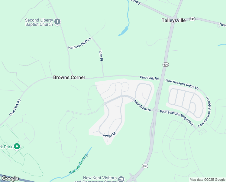 map of restaurants, bars, coffee shops, grocery stores, and more near in New Kent
