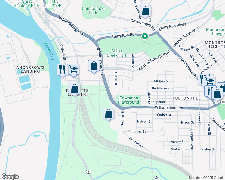 map of restaurants, bars, coffee shops, grocery stores, and more near 605 Louisiana Street in Richmond