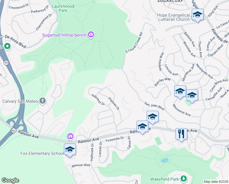 map of restaurants, bars, coffee shops, grocery stores, and more near 3414 Beresford Avenue in Belmont