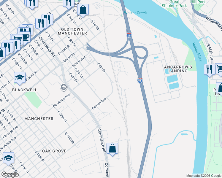 map of restaurants, bars, coffee shops, grocery stores, and more near 1021 East 4th Street in Richmond