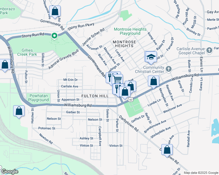 map of restaurants, bars, coffee shops, grocery stores, and more near 1602 Carlisle Avenue in Richmond