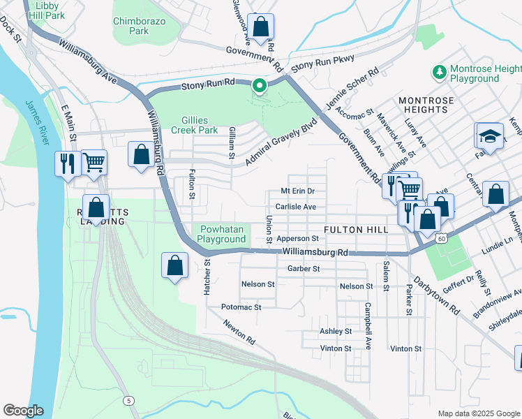 map of restaurants, bars, coffee shops, grocery stores, and more near 1021 Carlisle Avenue in Richmond