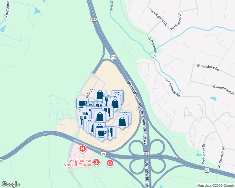 map of restaurants, bars, coffee shops, grocery stores, and more near 450 Perimeter Drive in Midlothian
