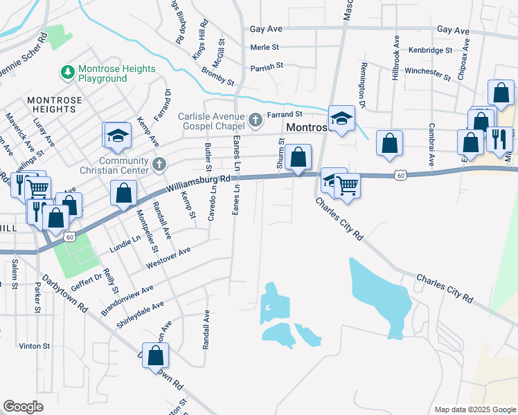 map of restaurants, bars, coffee shops, grocery stores, and more near 5125 Carters Pond Court in Henrico