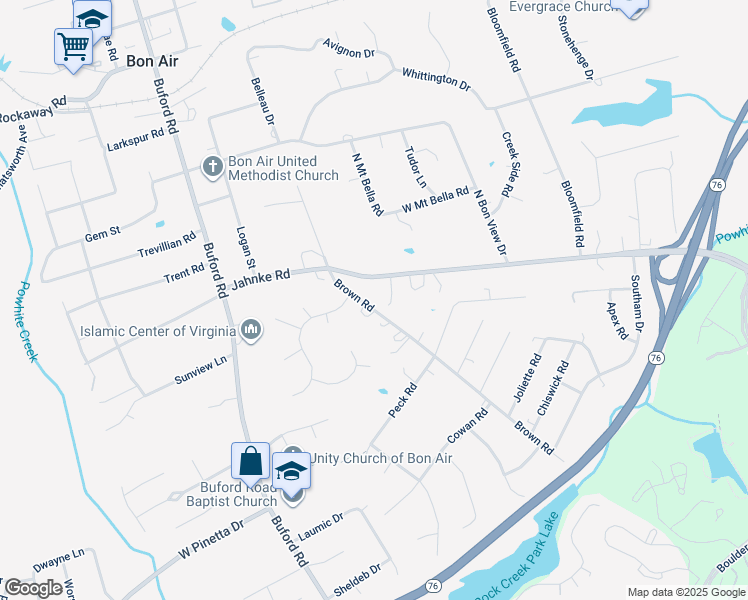 map of restaurants, bars, coffee shops, grocery stores, and more near 8156 Brown Road in Richmond