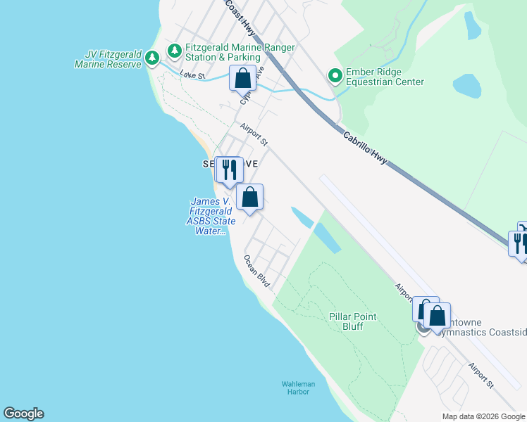 map of restaurants, bars, coffee shops, grocery stores, and more near 854 San Ramon Avenue in Moss Beach