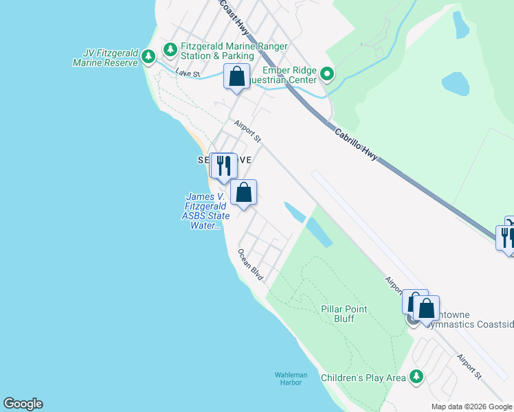 map of restaurants, bars, coffee shops, grocery stores, and more near 855 San Ramon Avenue in Moss Beach