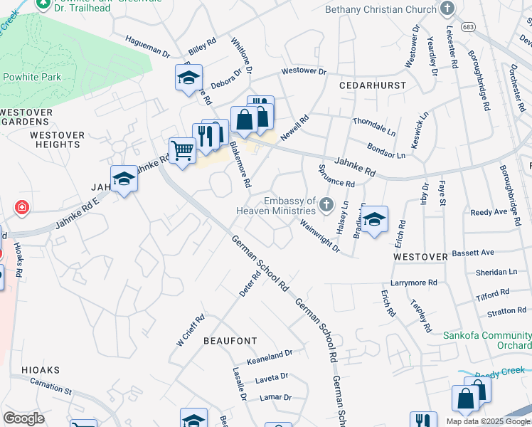 map of restaurants, bars, coffee shops, grocery stores, and more near 6006 Glenway Court in Richmond