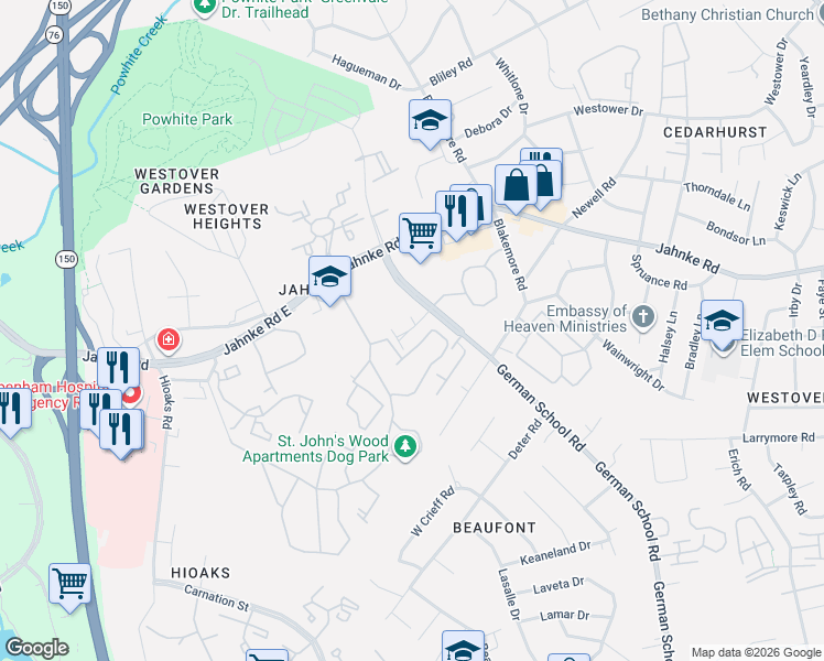 map of restaurants, bars, coffee shops, grocery stores, and more near 1033 Finchley Place in Richmond