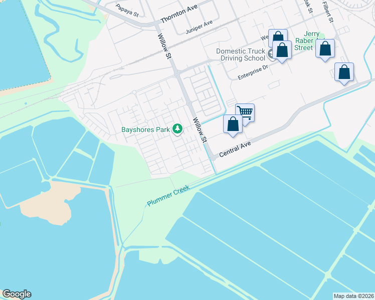 map of restaurants, bars, coffee shops, grocery stores, and more near Waveside Way in Newark
