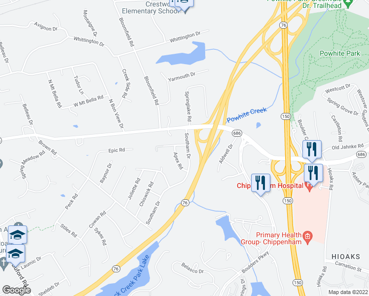 map of restaurants, bars, coffee shops, grocery stores, and more near 1248 Southam Drive in Richmond