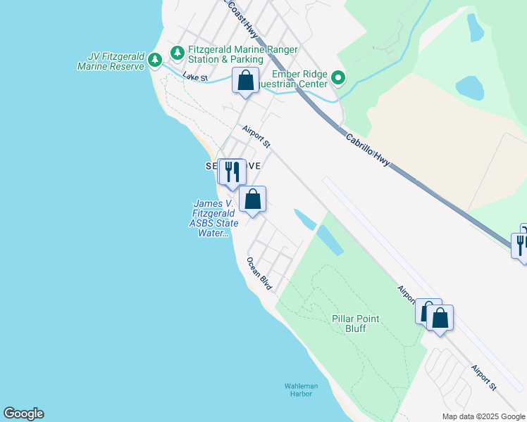 map of restaurants, bars, coffee shops, grocery stores, and more near 847 San Ramon Avenue in Moss Beach