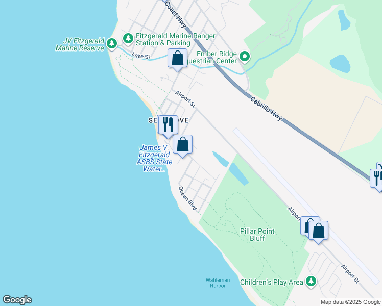 map of restaurants, bars, coffee shops, grocery stores, and more near 847 San Ramon Avenue in Moss Beach