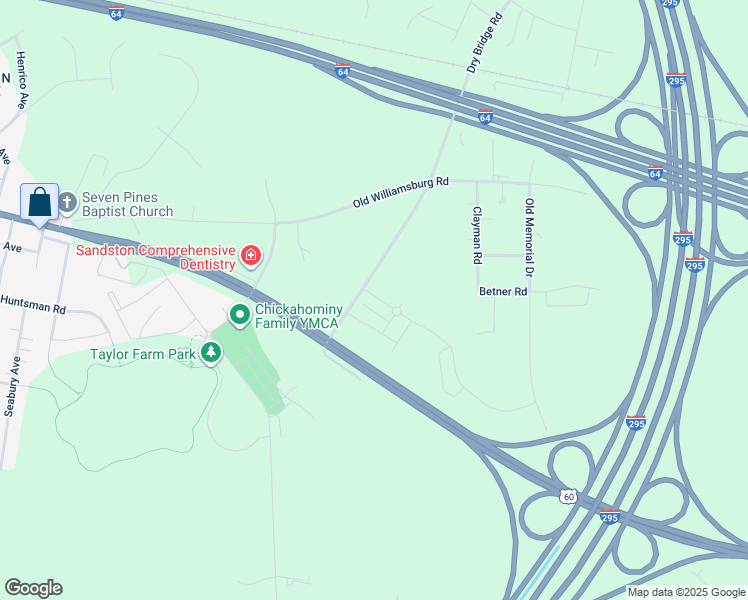 map of restaurants, bars, coffee shops, grocery stores, and more near 2007 Turtle Parkway in Sandston