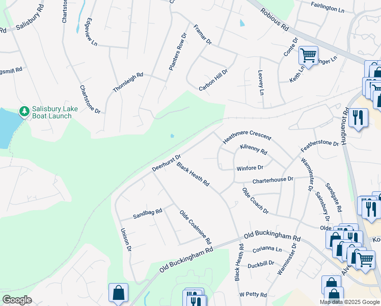 map of restaurants, bars, coffee shops, grocery stores, and more near 11917 Deerhurst Drive in Midlothian
